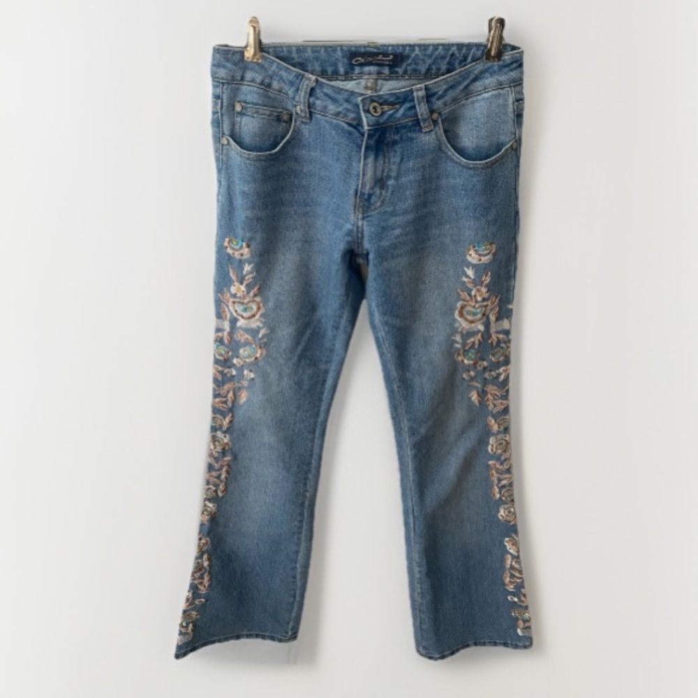Vintage Y2K Low Rise Flare Jeans Embellished Beaded Embroidered Fairy Boho 27 - Picture 4 of 16